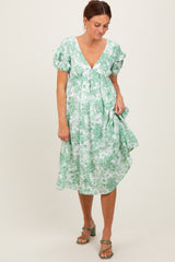 Green Floral Woven Short Sleeve Mini Dress