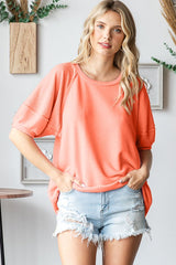 Orange Terry Contrast Maternity Short Sleeve Top
