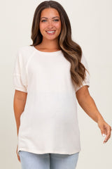 Cream Terry Contrast Maternity Short Sleeve Top