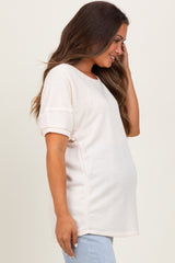 Cream Terry Contrast Maternity Short Sleeve Top