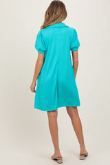 Turquoise Textured Maternity Polo Dress