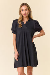Black Textured Polo Dress