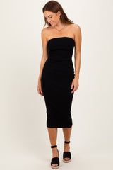 Black Fitted Tube Knit Midi Dress
