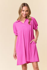 Fuchsia Textured Maternity Polo Dress