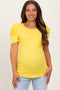Yellow Ribbed Ruched Short Sleeve Maternity Top