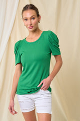 Green Ribbed Ruched Short Sleeve Maternity Top