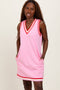 Pink Sleeveless Border Detail V-Neck Mini Dress