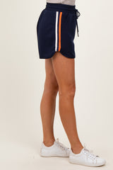 Navy Drawstring Stripe Detail Shorts