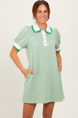 Green Diamond Print Crochet Trim Maternity Polo Dress