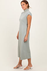 Light Olive Mock Neck Short Sleeve Midi Dress