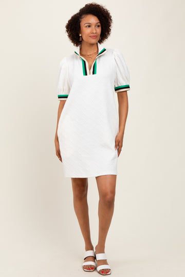 Ivory Jacquard Zipper Collar Mini Dress