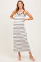 White Striped Ribbed Adjustable Strap Maternity Midi Dress