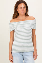 Sage Off The Shoulder Striped Maternity Top