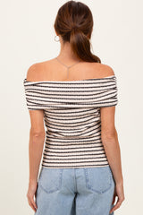 Beige Off The Shoulder Striped Top
