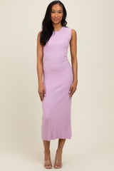 Light Pink Scalloped Ribbed Knit Sleeveless Maternity Midi Dress