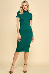 Hunter Green Mock Neck Short Sleeve Maternity Dress