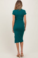 Hunter Green Mock Neck Short Sleeve Maternity Dress