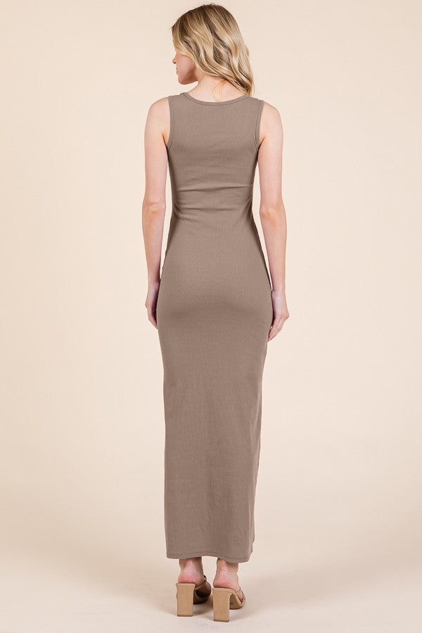 Taupe Ribbed Basic Maxi Dress