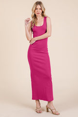 Fuchsia Ribbed Basic Maternity Maxi Dress