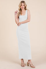 White Ribbed Basic Maternity Maxi Dress