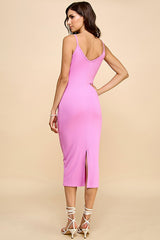 Pink Ribbed Cami Midi Dress