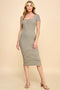 Light Olive Striped Button Square Neck Dress