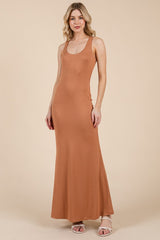 Camel Scoop Neck Fishtail Maternity Maxi Dress