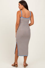 Aqua Chevron Knit Cutout Fitted Maternity Midi Dress