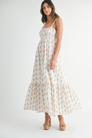 Ivory Floral Print Ruffle Hem Maxi Dress