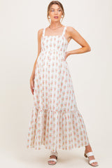 Ivory Floral Print Ruffle Hem Maternity Maxi Dress