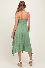 Light Olive Floral Handkerchief Hem Maternity Midi Dress