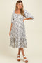 Ivory Floral Front Tie Puff Sleeve Maternity Midi Dress