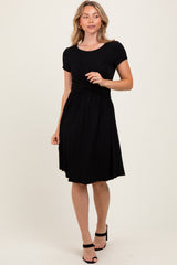 Black Twist Front Short Sleeve Dress