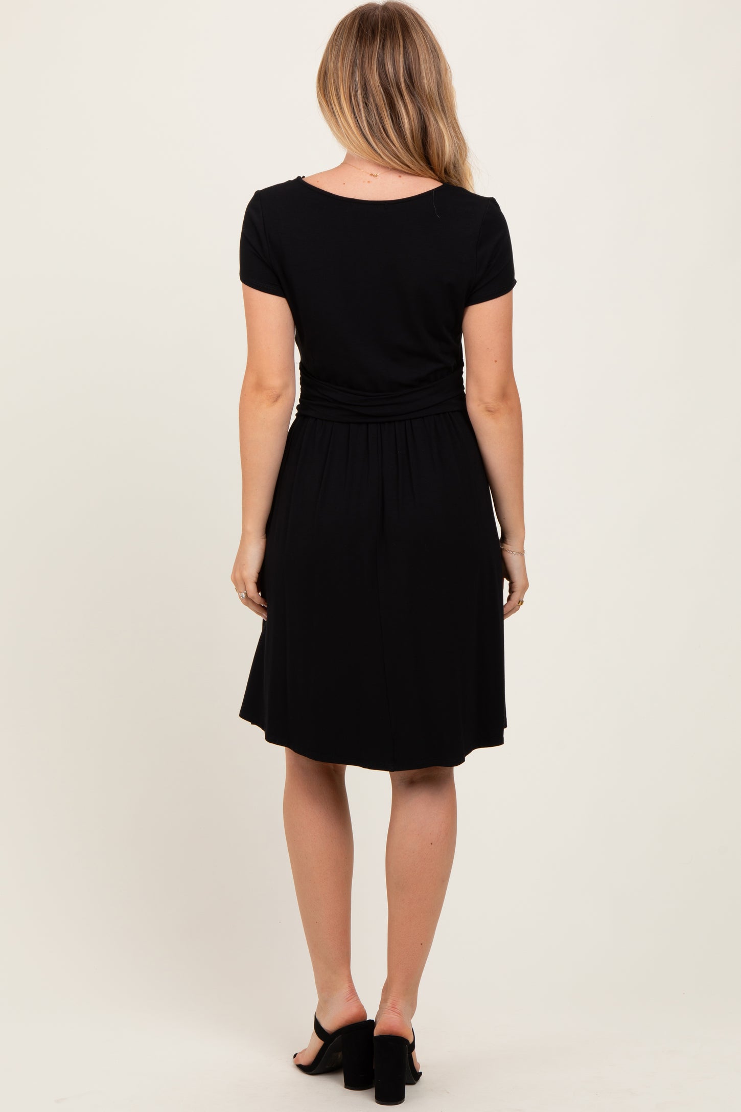 Black Twist Front Short Sleeve Dress