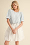 Light Blue Ribbed Puffed Sleeve Top