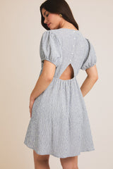 Navy Stripe Back Button Up Cutout Mini Dress
