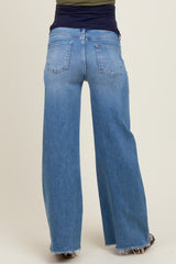 Blue Raw Hem Super Wide Leg Maternity Jeans