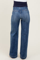 Navy Blue Vintage Wash Wide Leg Maternity Jeans