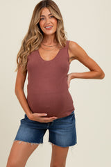 Navy Blue Raw Cut Hem Maternity Denim Shorts