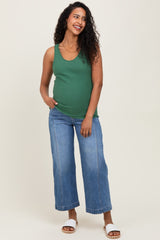 Blue Front Seam Cropped Wide Leg Maternity Jeans