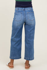 Blue Front Seam Cropped Wide Leg Maternity Jeans