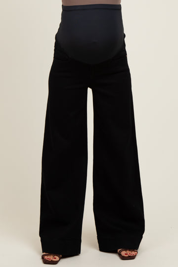Black Super Wide Leg Maternity Jeans