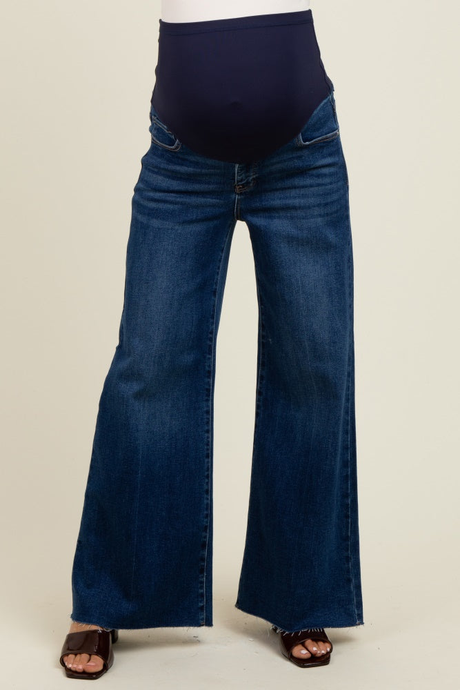 Blue Cut Hem Super Wide Leg Maternity Jeans
