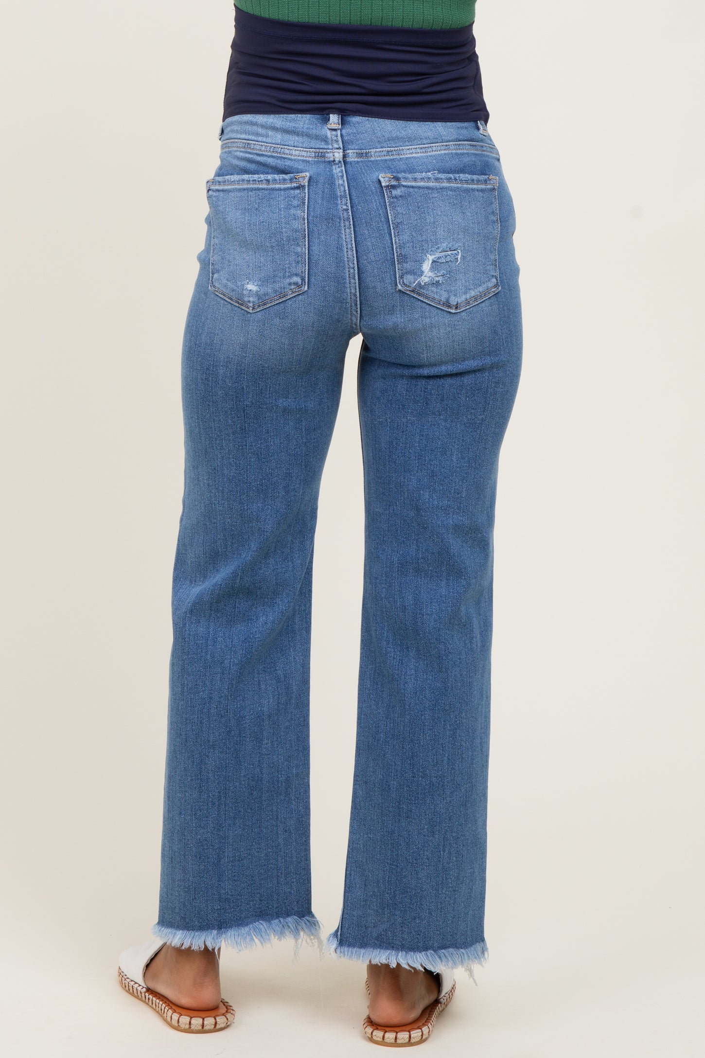 Blue Frayed Hem Ankle Straight Leg Maternity Jeans