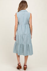 Light Olive Tiered Sleeveless Maternity Midi Shirt Dress