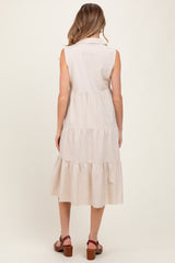 Cream Tiered Sleeveless Maternity Midi Shirt Dress