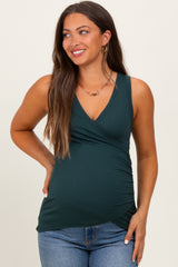 Forest Green Ribbed Crossover Neckline Maternity/Nursing Tank