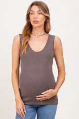 Brown Knit Maternity Sleeveless Top