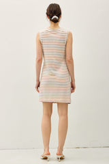 Light Taupe Striped Sleeveless Side Tie Mini Dress
