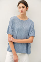 Blue Knit Drop Shoulder Short Sleeve Maternity Top